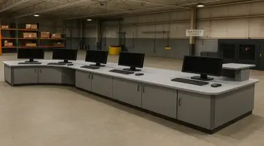 Control Room Console with Multi-Monitor Workstations