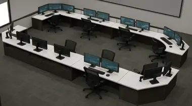 Control Room Preparation & planning Modern Emergency Operations Center with U-Shaped Multi-Station Workstations